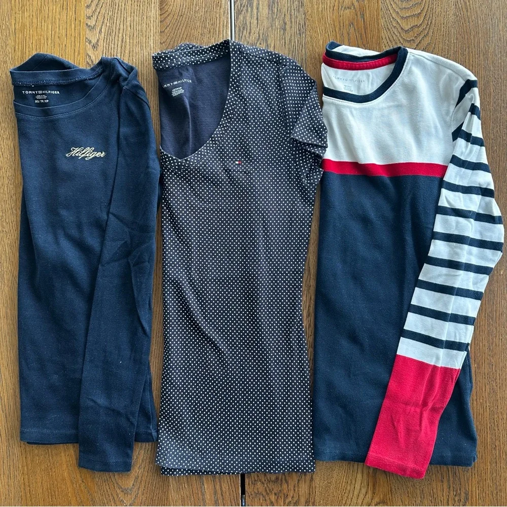 Bundle Tommy Hilfiger Long Short Sleeve T-Shirts White Navy Red Stripes Spots - Picture 2 of 10